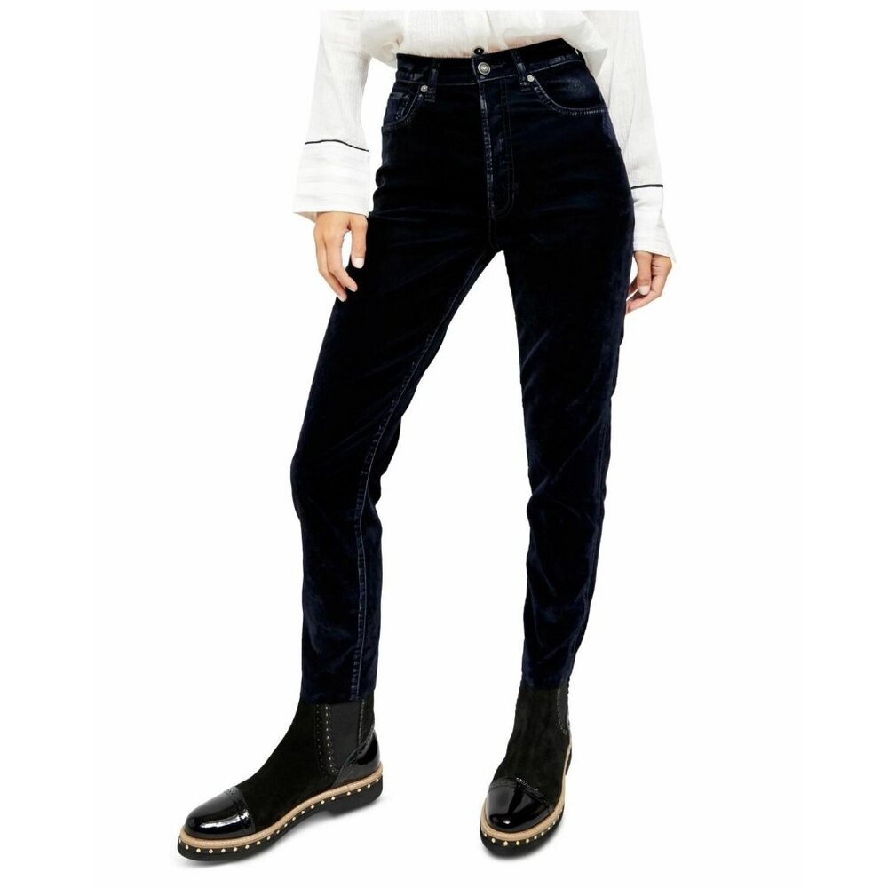 Free People Women's Velveteen Skinny Jeans, Black, 24W / 24 Waist